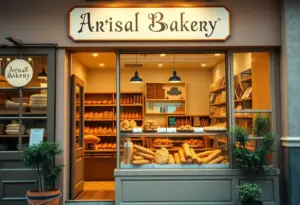 Storefront of Mi Pan Bakery in Mission Gorge, San Diego, displaying artisan breads and pastries.