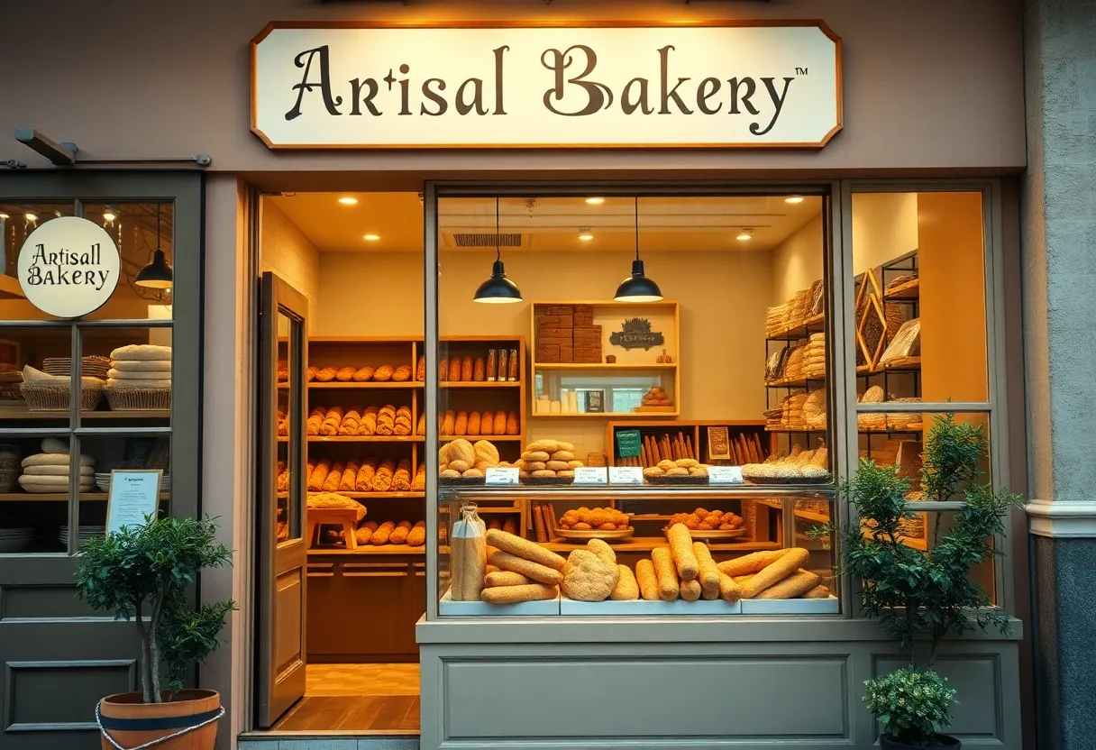 Storefront of Mi Pan Bakery in Mission Gorge, San Diego, displaying artisan breads and pastries.