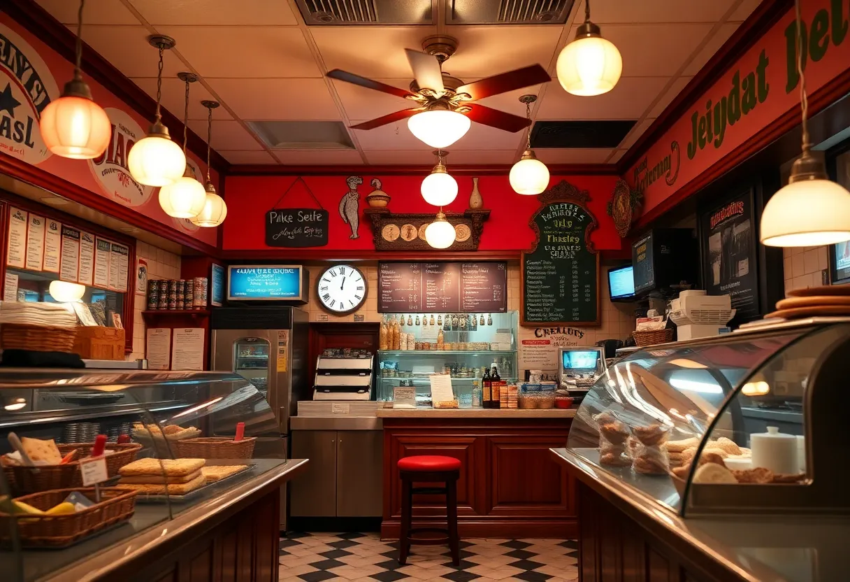 Interior of Milton's Delicatessen with traditional decor and menu items.