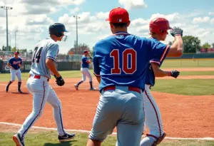 Baseball players in action on a vibrant field