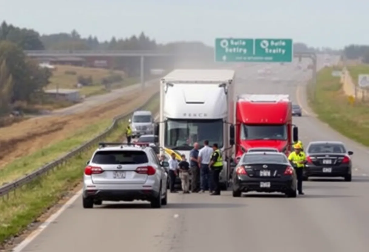Scene of a multi-vehicle crash involving a big rig on I-805