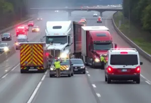 Emergency responders at the site of a multi-vehicle crash involving a big rig on State Route 805.