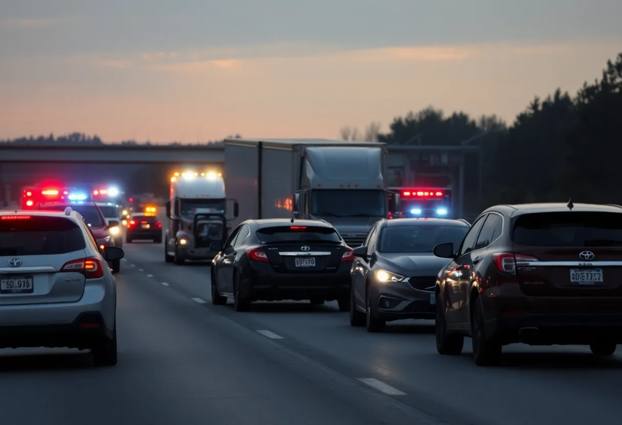 Emergency response at the scene of multi-vehicle crash on State Route 805.