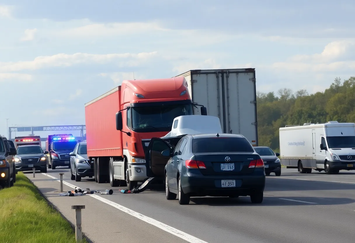 Scene of a multi-vehicle crash involving a big rig on SR-805 in San Diego.