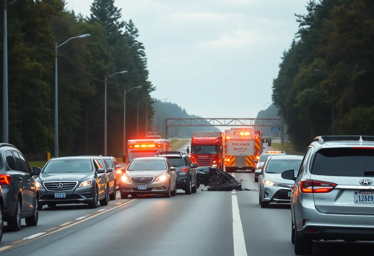 Emergency response at a multi-vehicle crash site on State Route 805