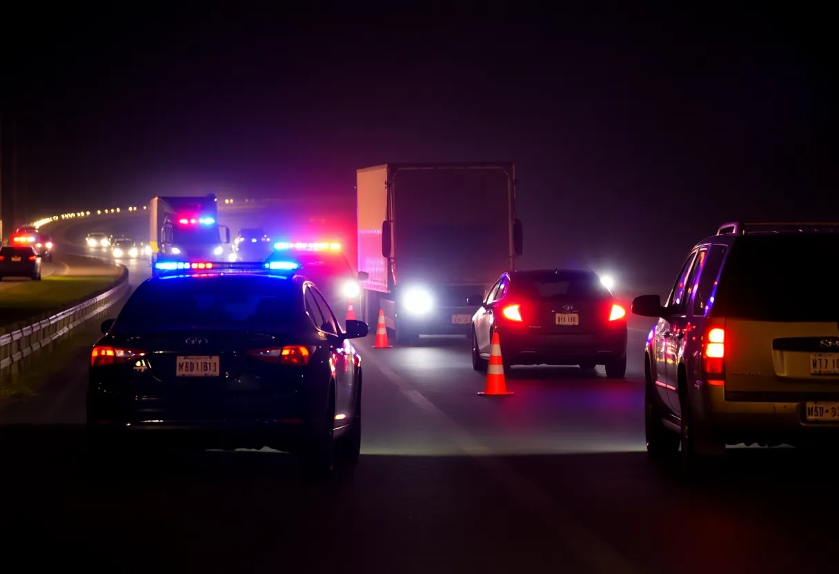 Scene of a fatal multi-vehicle crash on I-805 in San Diego with emergency responders at work.
