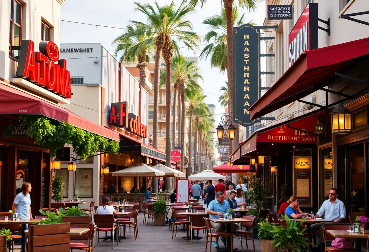 Exterior view of new restaurants in San Diego showcasing diverse cuisines and outdoor seating.