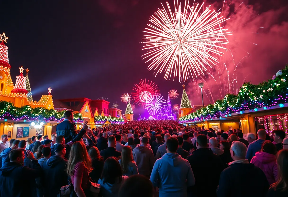 Fireworks above a Southern California theme park during New Year's Eve celebration