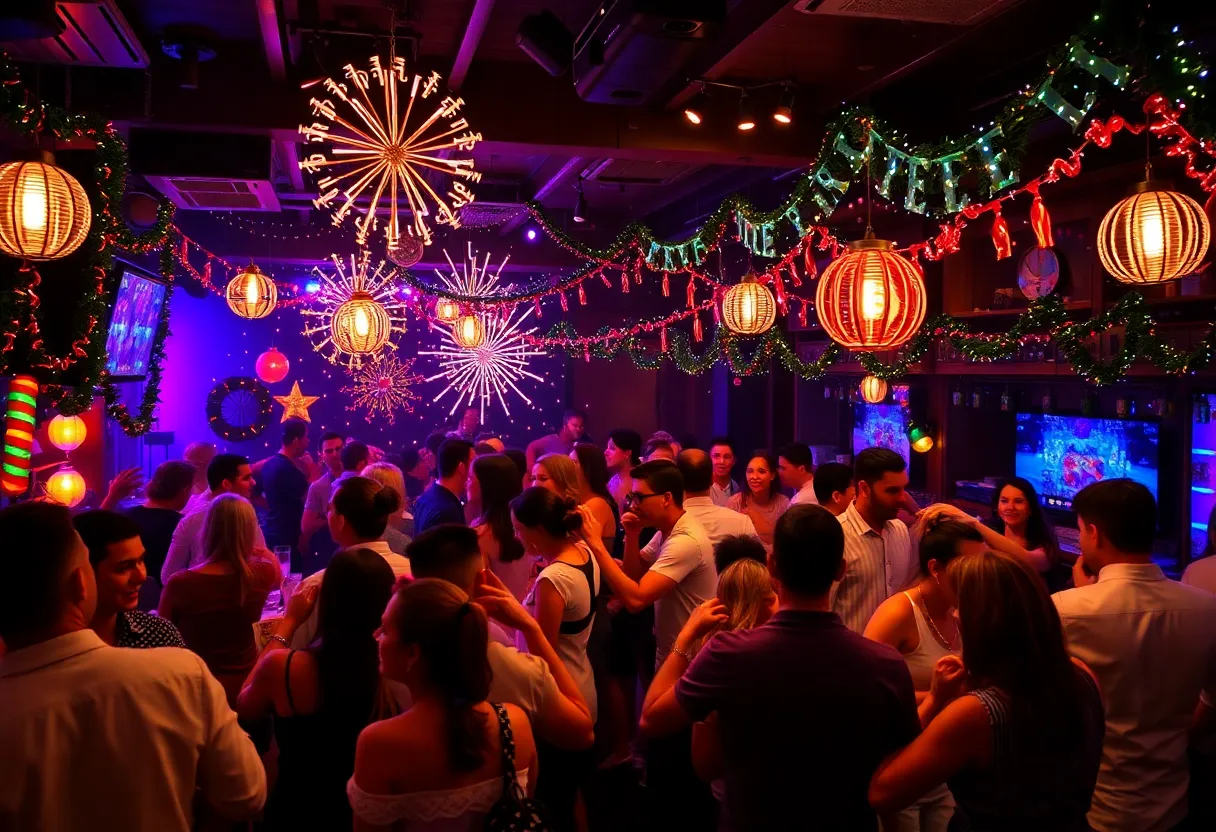 Crowd enjoying New Year's Eve celebration at Urban MO's