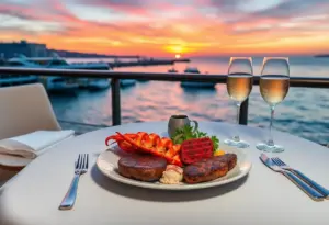 Surf and turf dinner with lobster and steak at Sally's Waterfront Dining
