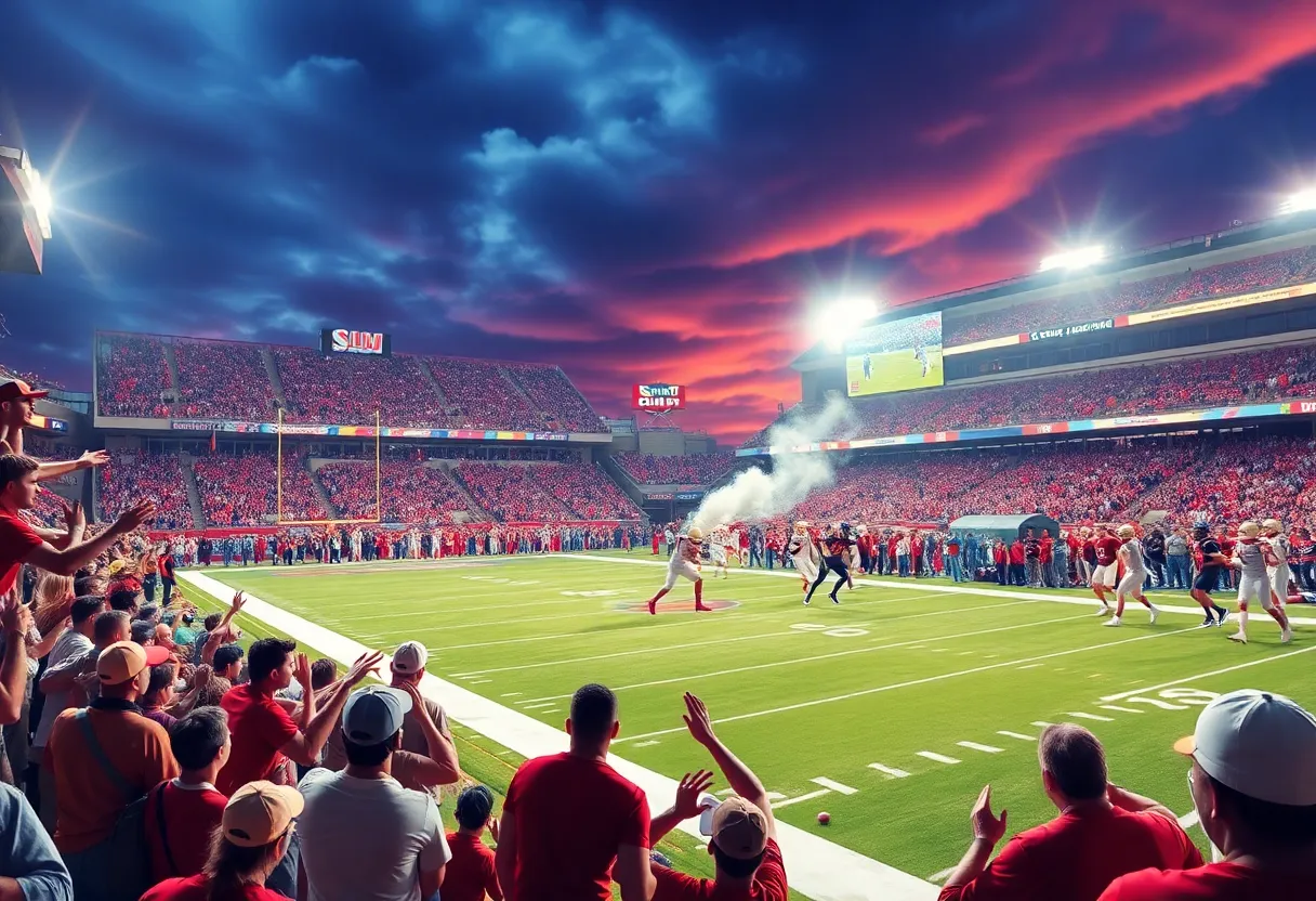 North Texas football team celebrating victory in New Mexico Bowl