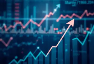 Graphic abstract showing stock market trends and investment growth.