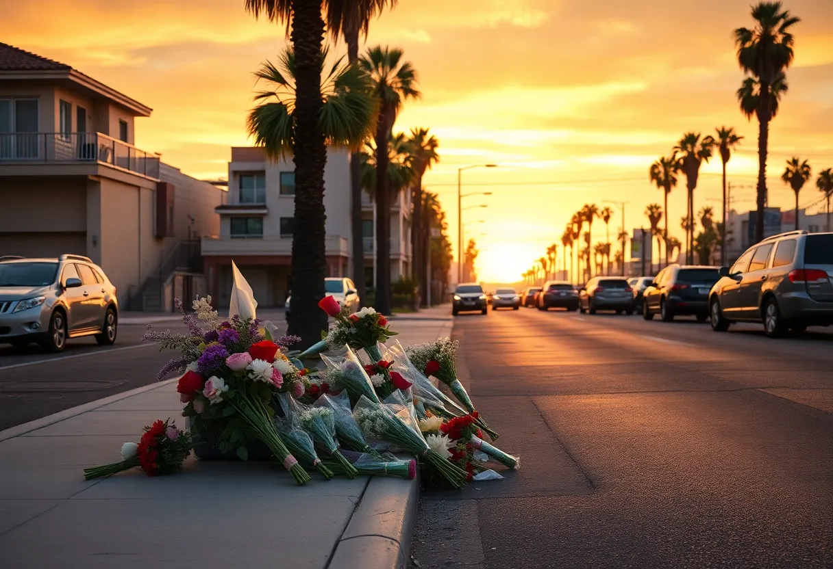 Flowers and memorial items commemorating a tragic accident in Ocean Beach
