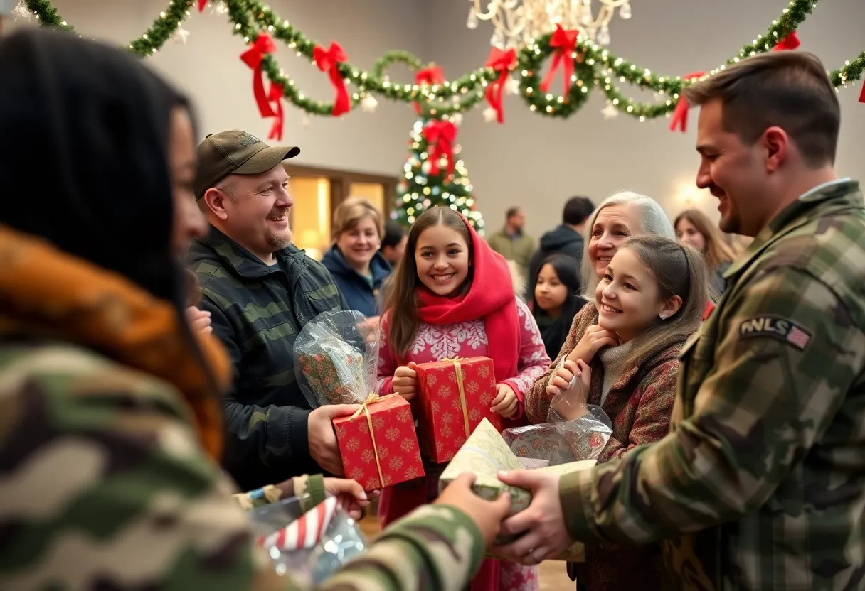 Military families celebrating during Operation Holiday Joy event in San Diego