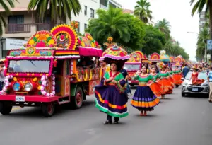 Participants in traditional attire during the Our Lady of Guadalupe procession in North Park.