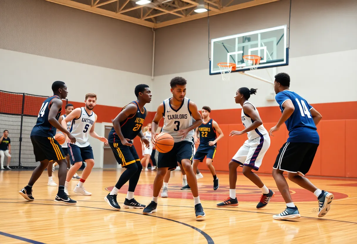 Players in action during a Pac-12 men's basketball game.