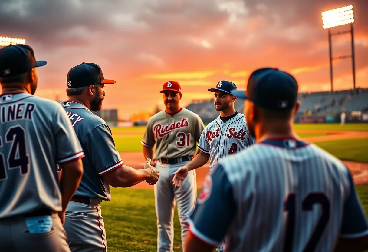 Baseball field representing trade discussions between Padres and Mets.