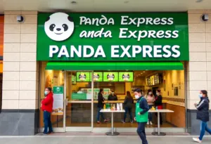 Exterior view of a Panda Express restaurant highlighting safe food handling practices.