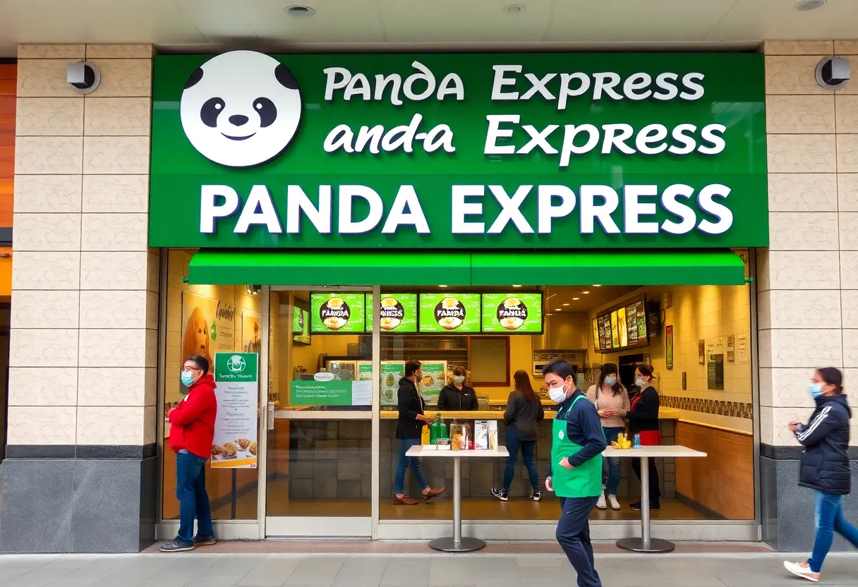 Exterior view of a Panda Express restaurant highlighting safe food handling practices.