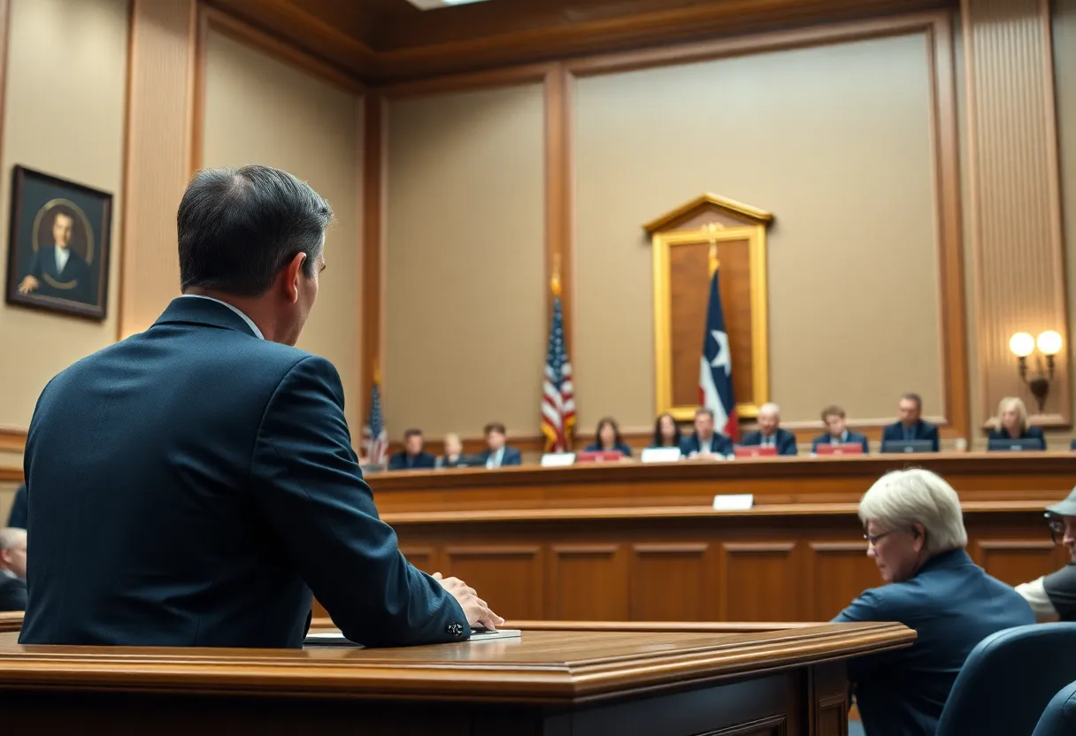 Courtroom with judge presiding over parental rights case