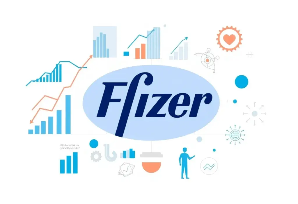Abstract representation of Pfizer's strategy with graphs and innovation symbols