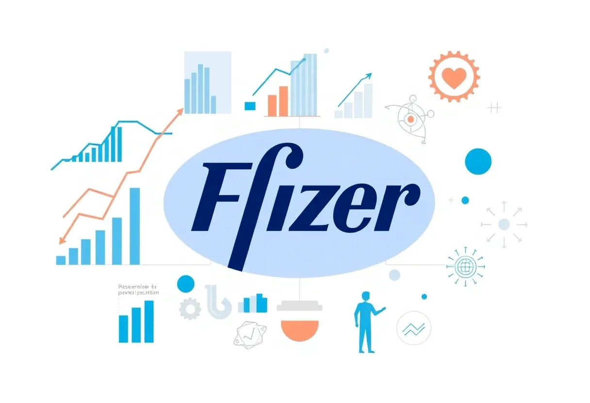 Abstract representation of Pfizer's strategy with graphs and innovation symbols