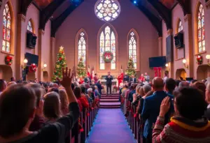 A festive atmosphere at Phil Wickham's Christmas concert with an engaged audience.