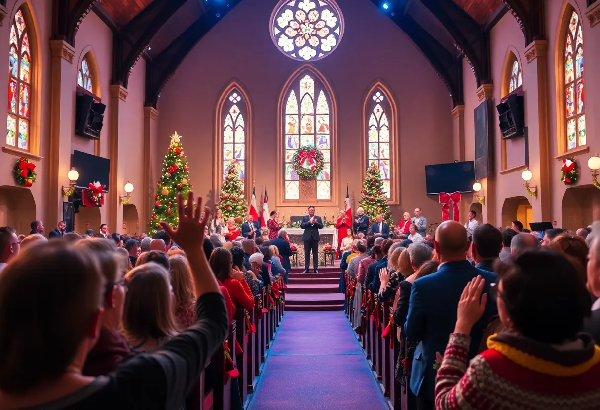 A festive atmosphere at Phil Wickham's Christmas concert with an engaged audience.