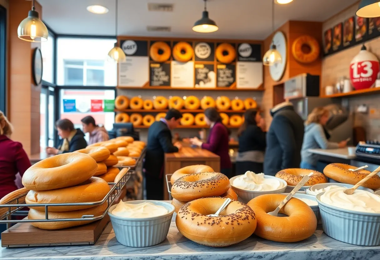 Interior of PopUp Bagels La Jolla with freshly made bagels