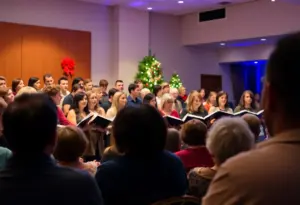 A community choir performing during a holiday concert