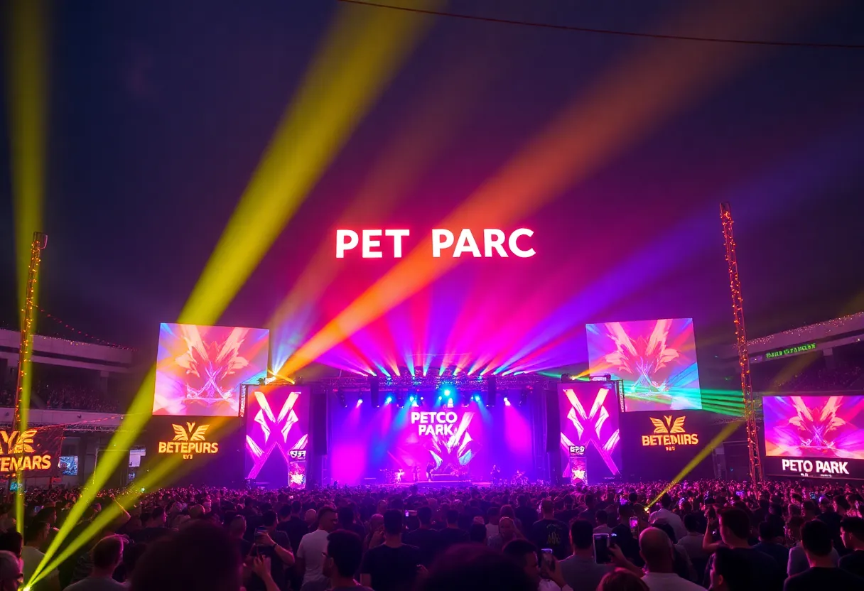 Crowd enjoying the PROPER NYE/NYD festival at Petco Park in San Diego.