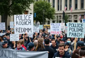Crowd protesting for police reform and accountability in San Diego