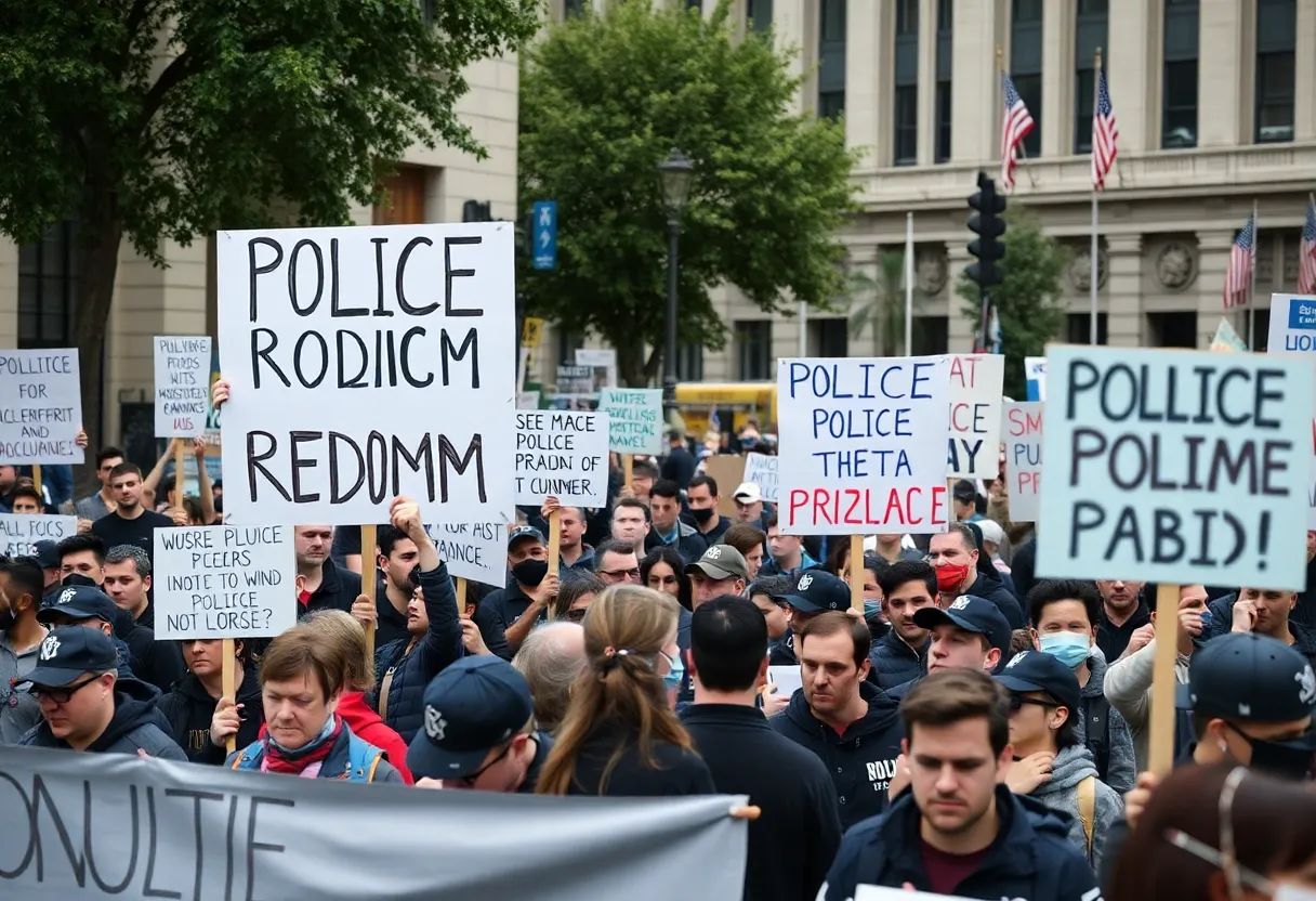 Crowd protesting for police reform and accountability in San Diego