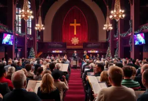 Audience enjoying Randi's Jingle Ball concert with holiday decorations