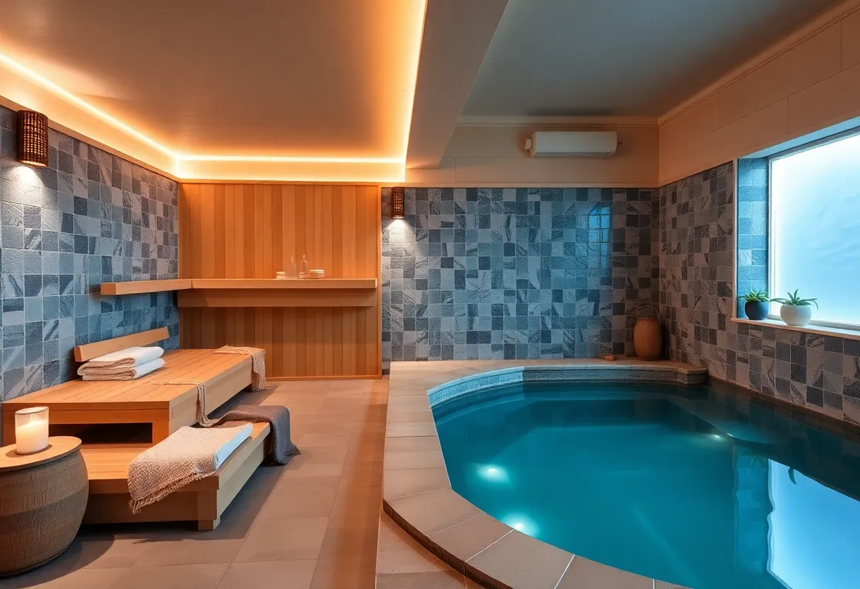 Interior of RAPID wellness spa with sauna and cold plunge pool