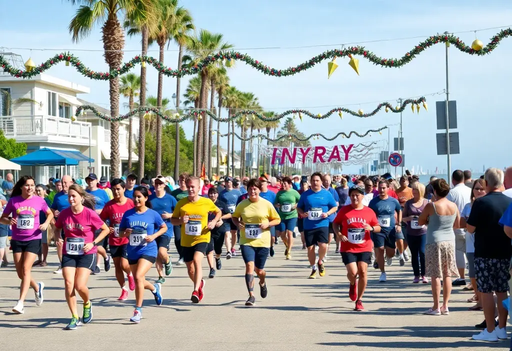 Participants in the Red Nose Run at Del Mar Beach celebrate after the race.