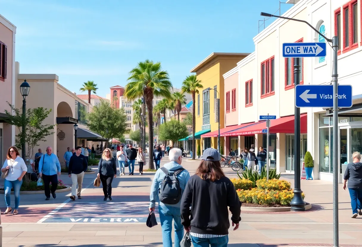 A view of the revitalized downtown area of Vista, California.