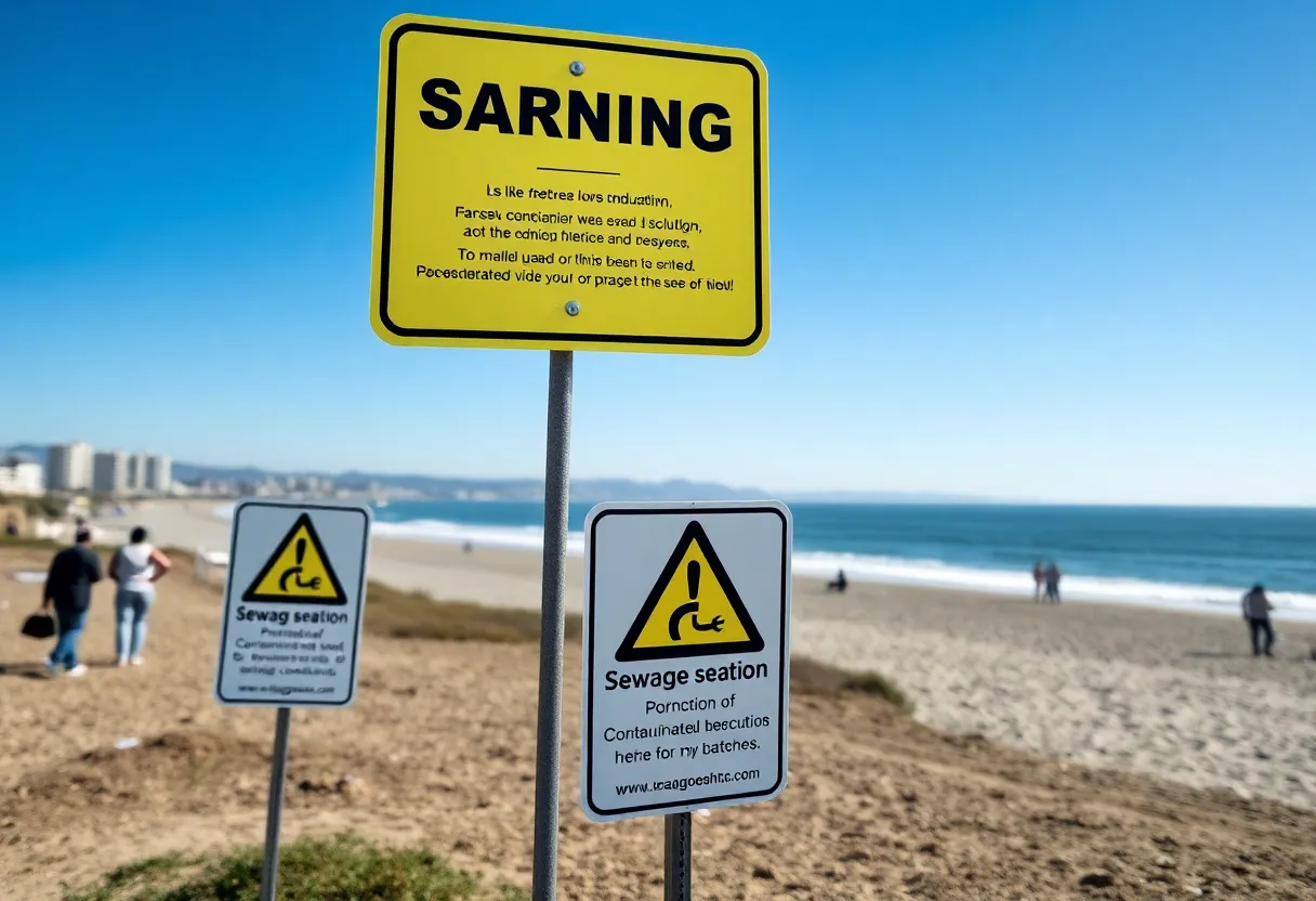 Warning signs at San Diego beaches indicating sewage contamination
