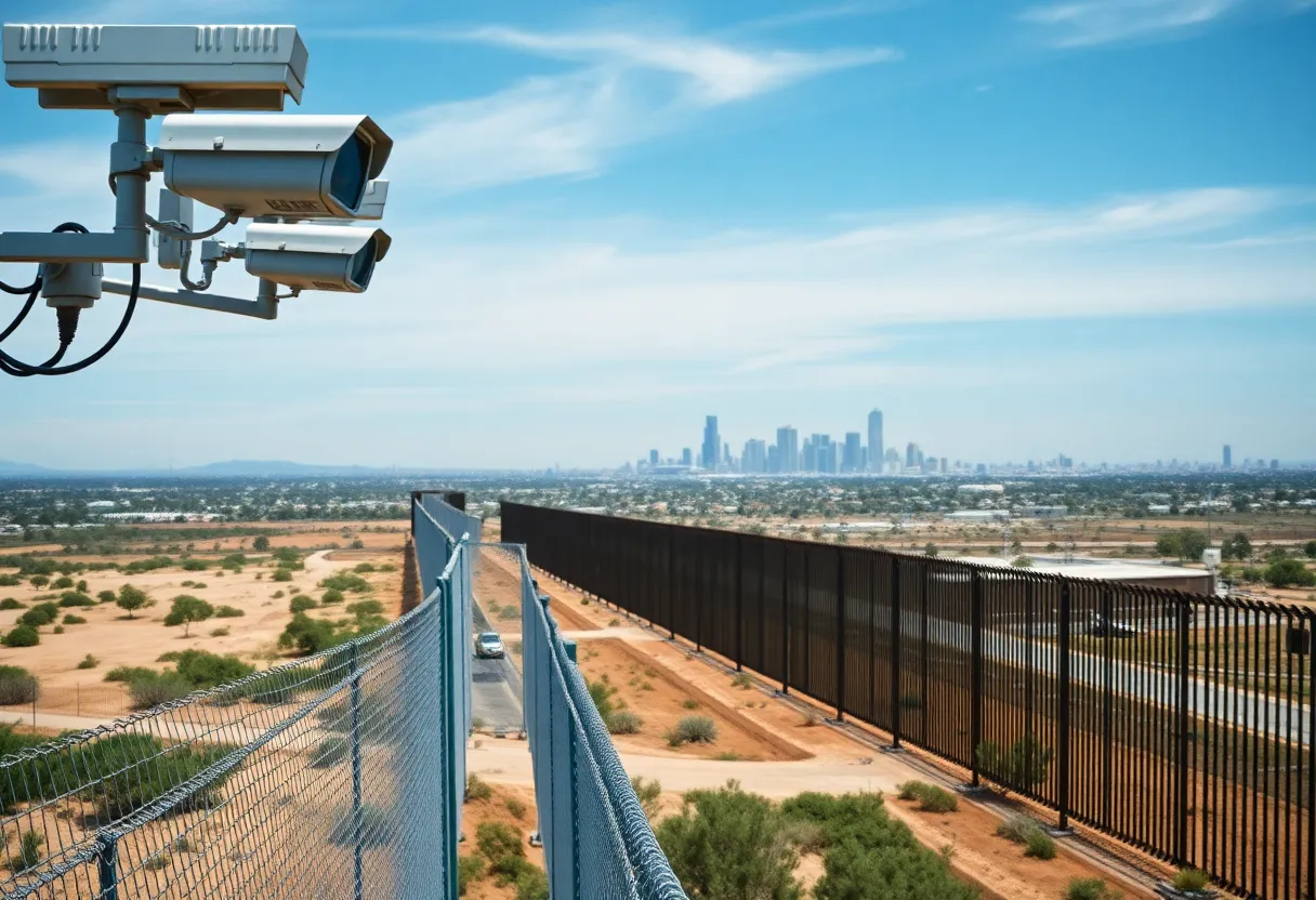 Border security measures in San Diego with surveillance technology.