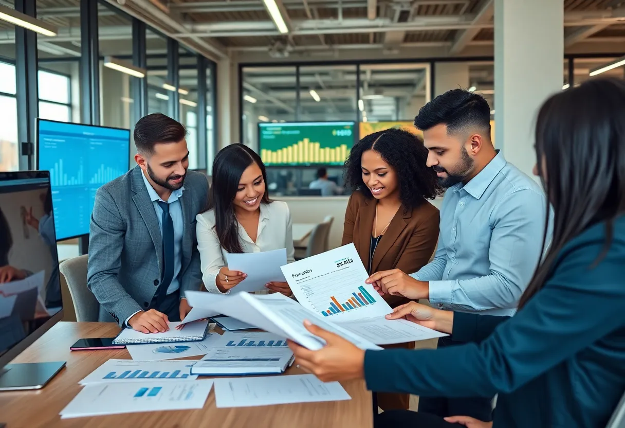Professionals working on cloud-based budgeting software