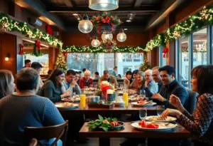 Families dining at a restaurant in San Diego on Christmas Day