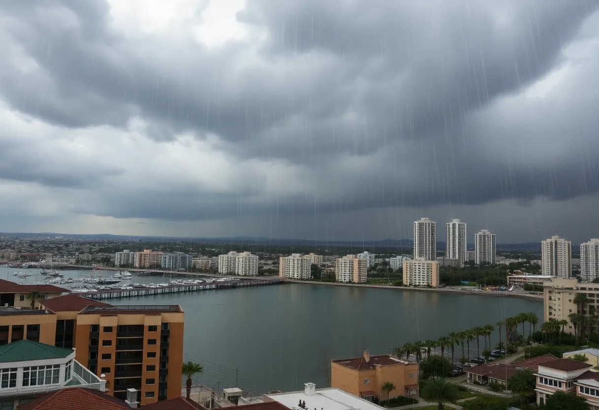 Stormy sky over San Diego with heavy rain