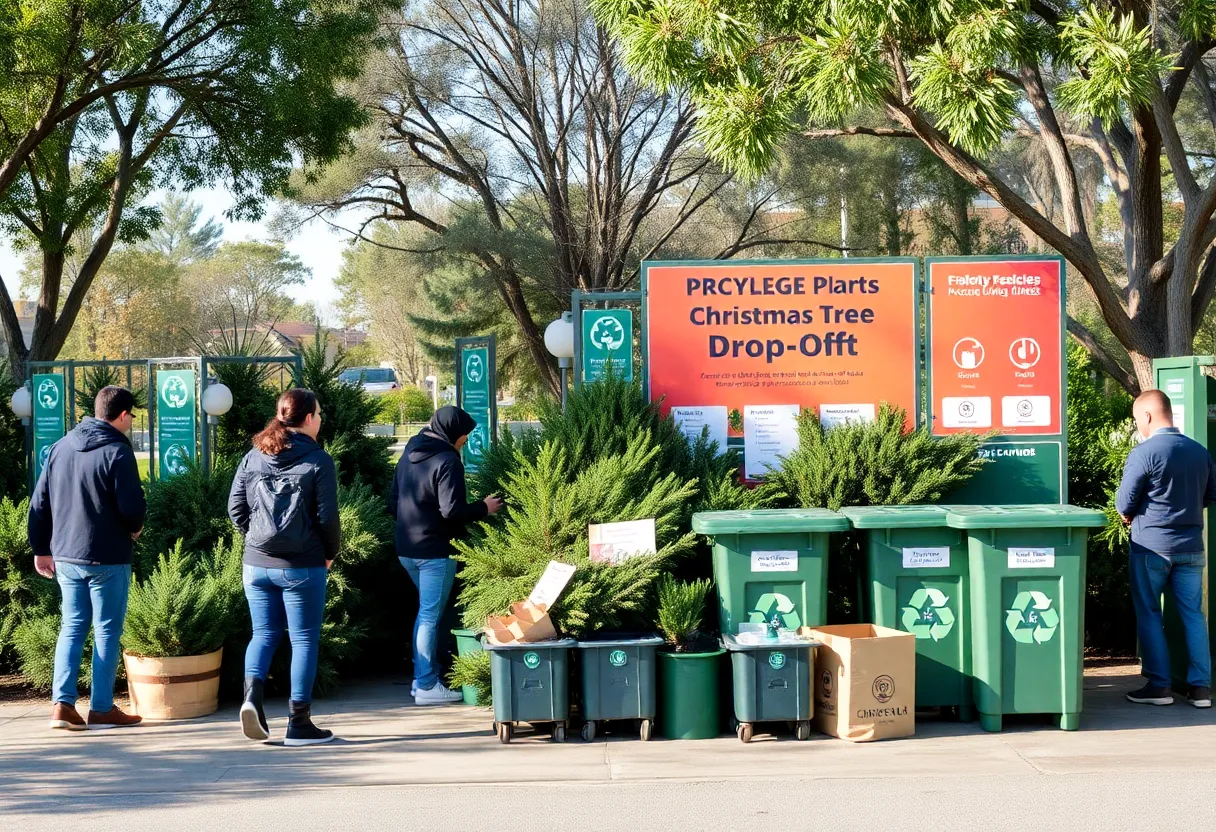 Residents recycling Christmas trees in San Diego park