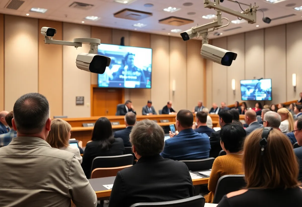 City council members discussing license plate reader technology at a meeting