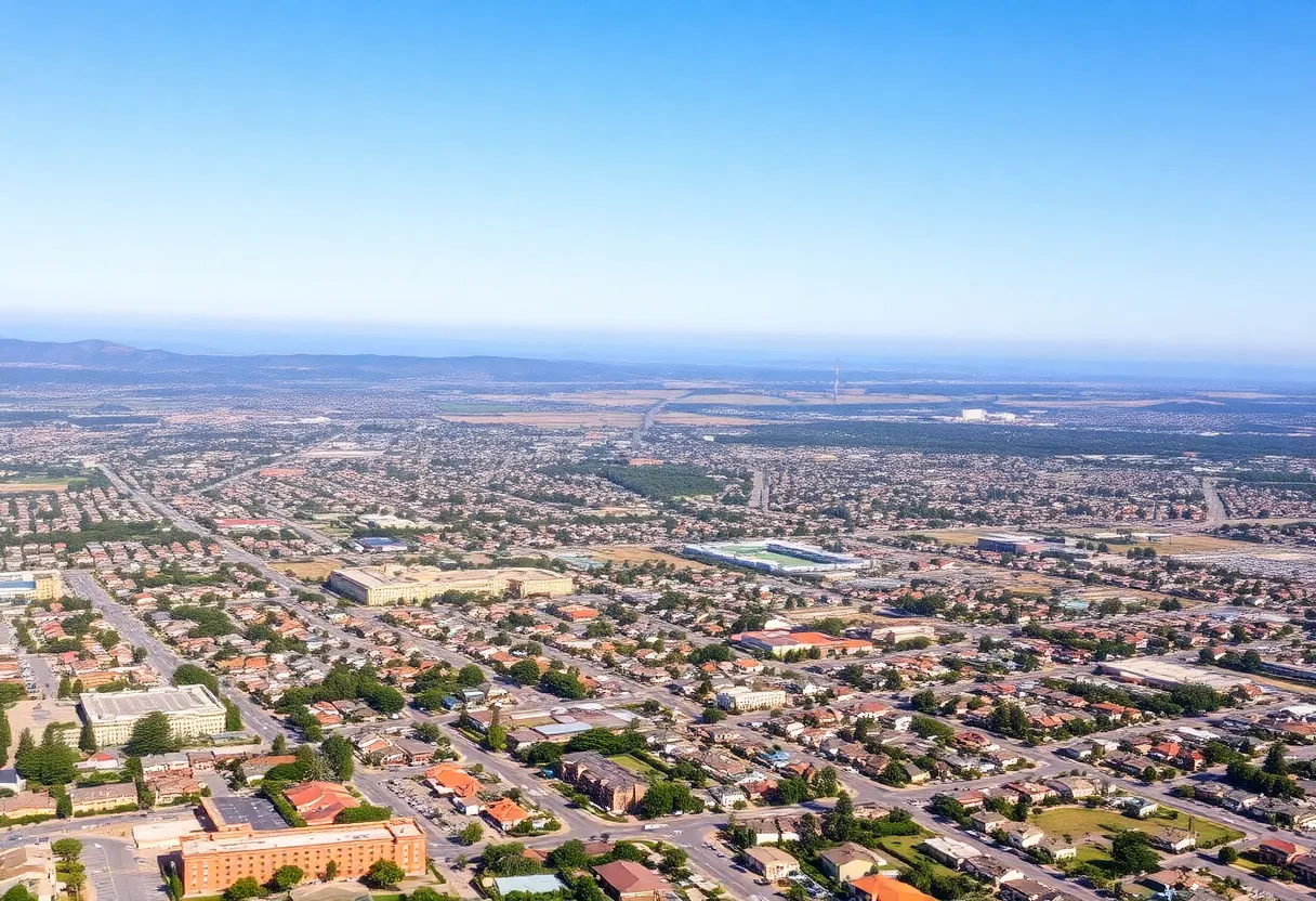 Aerial view of San Diego County with residential neighborhoods and commercial areas