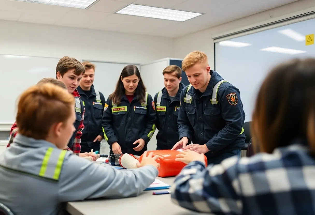 Participants engaged in EMS training in San Diego
