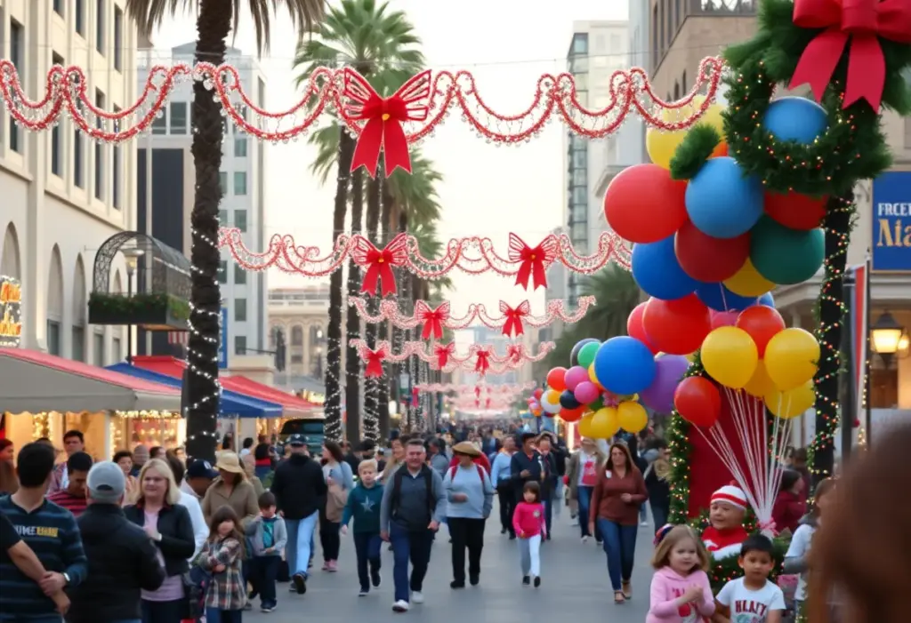 Festive holiday events in San Diego with parades and decorations.