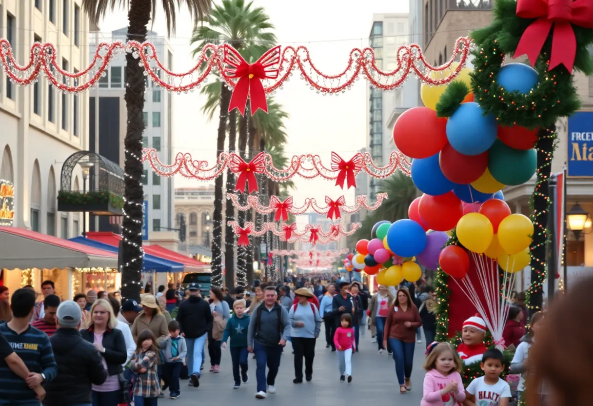 Festive holiday events in San Diego with parades and decorations.