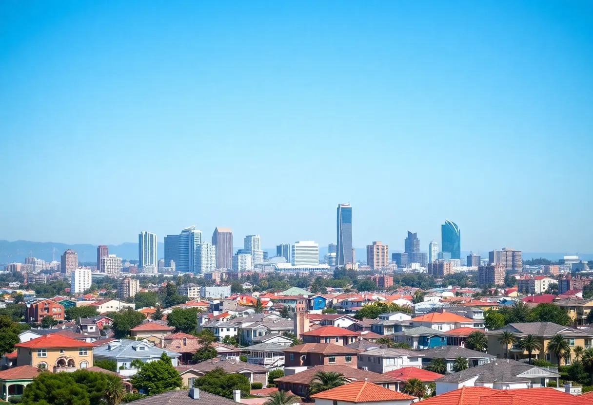 View of San Diego skyline with housing developments