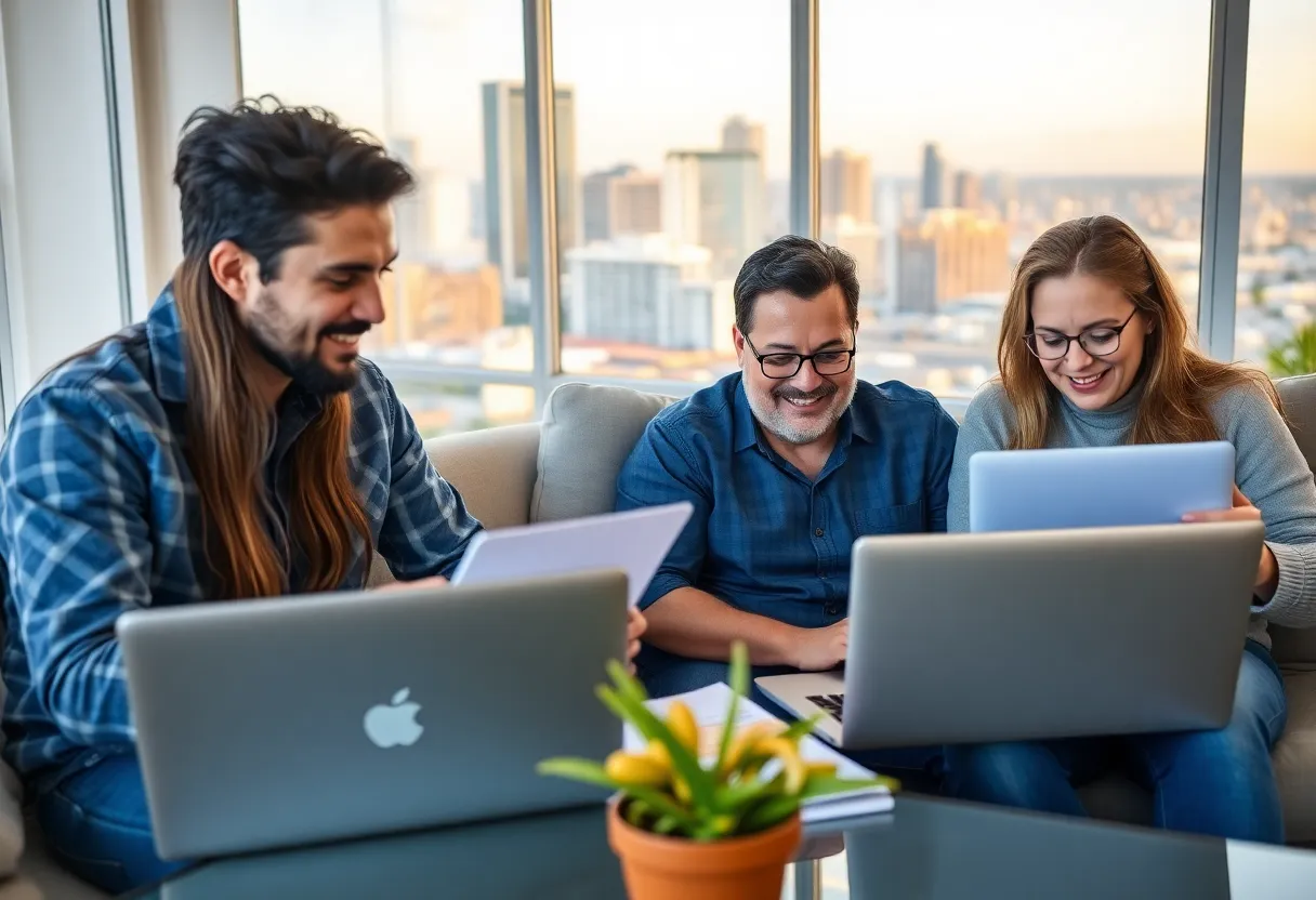 San Diego residents participating in online surveys with laptops
